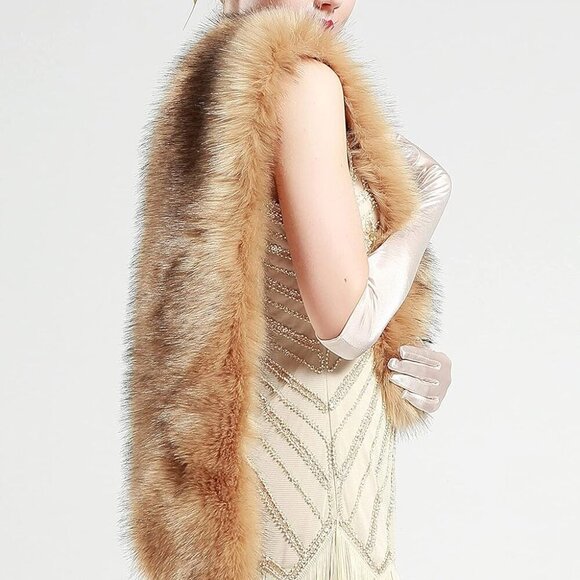 Women's Faux Fur Shawl Wrap Collar Winter Bridal Party Cover Up - Picture 3 of 6